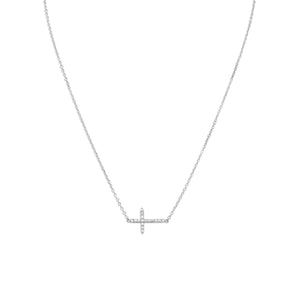 CZ Sideways Cross Necklace