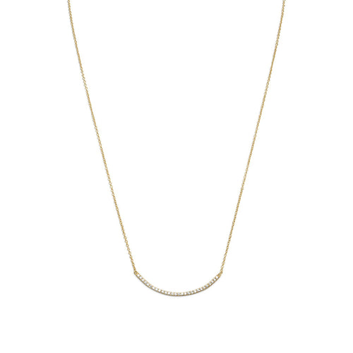 Curved CZ Bar Necklace - Gold