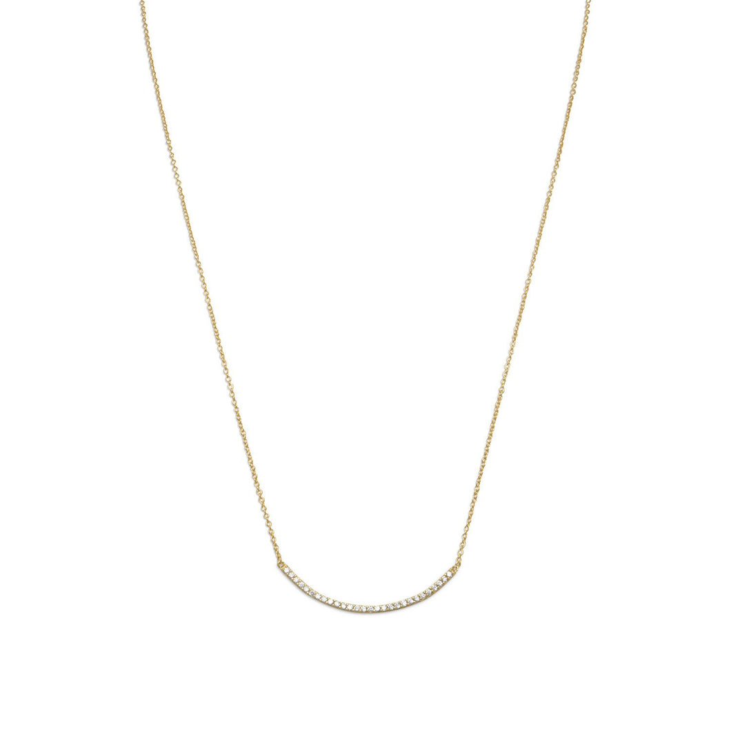 Curved CZ Bar Necklace - Gold