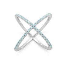 Load image into Gallery viewer, Val & Tina Siabella™ Criss Cross "X" Ring with Turquoise Blue CZs
