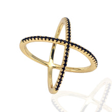 Load image into Gallery viewer, Val & Tina Siabella™ Black & Gold Criss Cross "X" Ring
