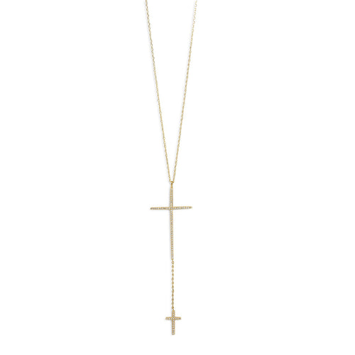 Double CZ Cross Drop Necklace