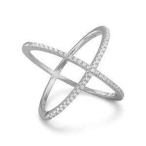 Criss Cross 'X' Ring with Signity CZs - Silver
