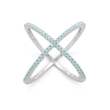 Load image into Gallery viewer, Criss Cross &quot;X&quot; Ring with Turquoise Blue CZs