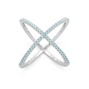 Criss Cross "X" Ring with Turquoise Blue CZs