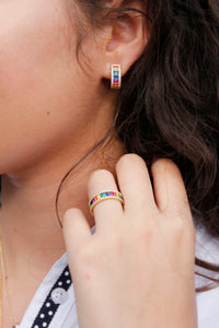Rainbow Huggie Earrings - Silver