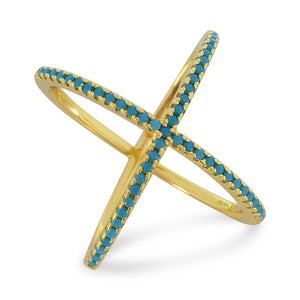 Turquoise Criss Cross "X" Ring - Gold