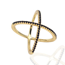 Load image into Gallery viewer, Black &amp; Gold Criss Cross &quot;X&quot; Ring