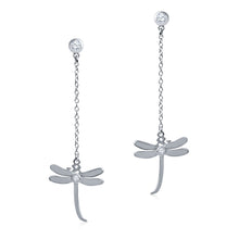 Load image into Gallery viewer, Dragonfly Chain Drop Earrings Silver
