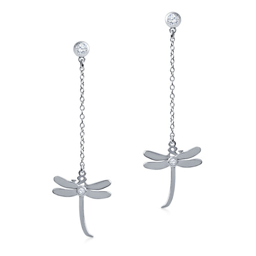 Dragonfly Chain Drop Earrings Silver